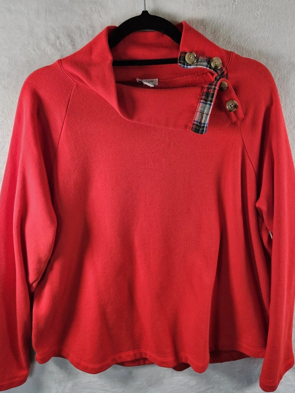J.Crew Cowl Neck Sweatshirt Plaid Tartan Red Women's Size XXL